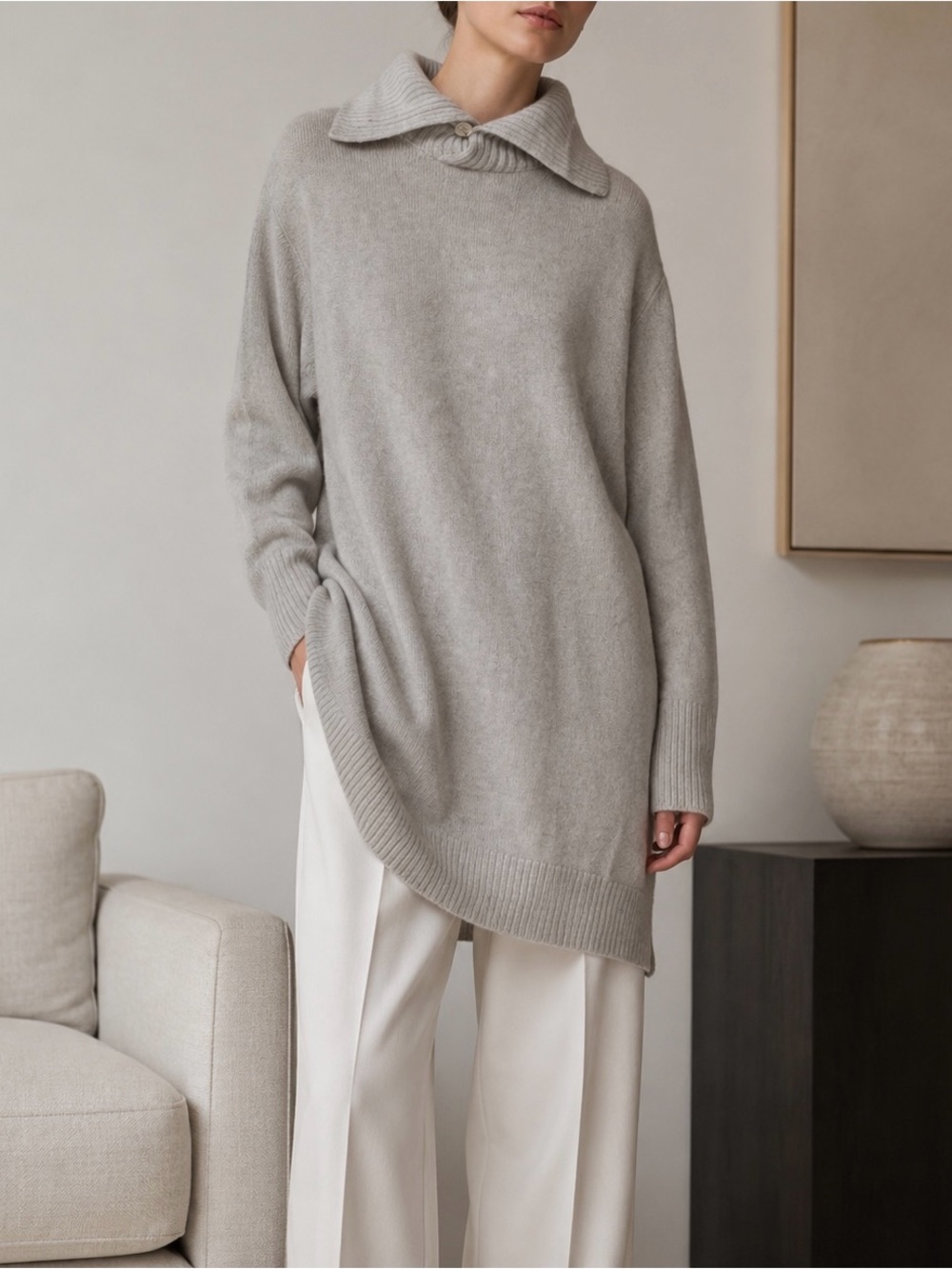 DOROTHEE SCHUMACHER Virgin Wool and Cashmere Cowl Neck‎ Long Sweater